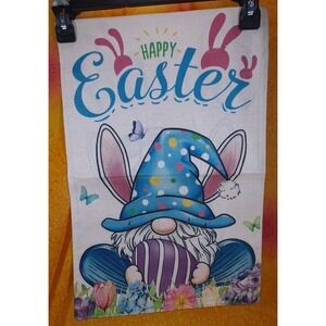 NEW 1pc Double Sided Happy Easter Sitting Gnome With Eggs Garden Flag‎ 12x18